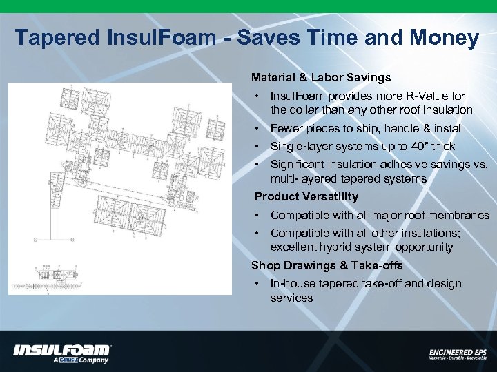 Tapered Insul. Foam - Saves Time and Money Material & Labor Savings • Insul.