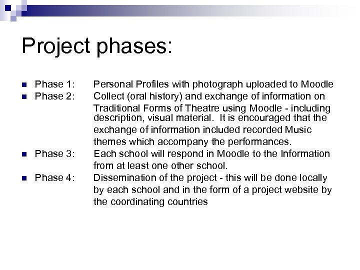 Project phases: n Phase 1: Phase 2: n Phase 3: n Phase 4: n