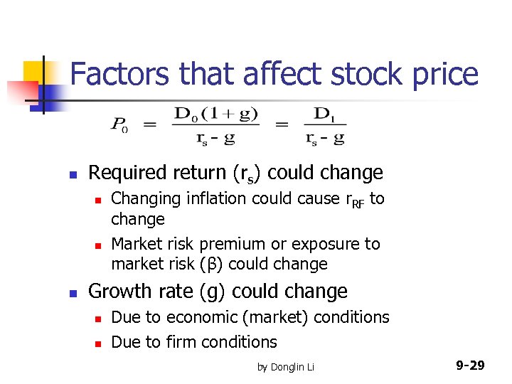 Factors that affect stock price n Required return (rs) could change n n n