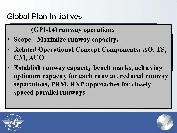 Global Plan Initiatives (GPI-14) runway operations § (GPI-1) Flexible use of airspace • Scope: