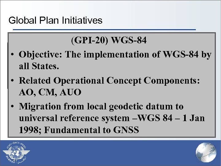 Global Plan Initiatives (GPI-20) WGS-84 § (GPI-1) Flexible use of airspace § Scope: The