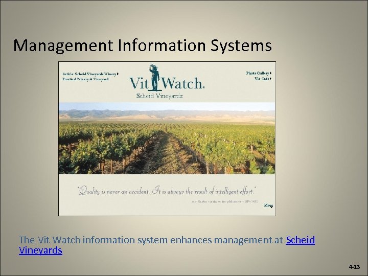Management Information Systems The Vit Watch information system enhances management at Scheid Vineyards 4