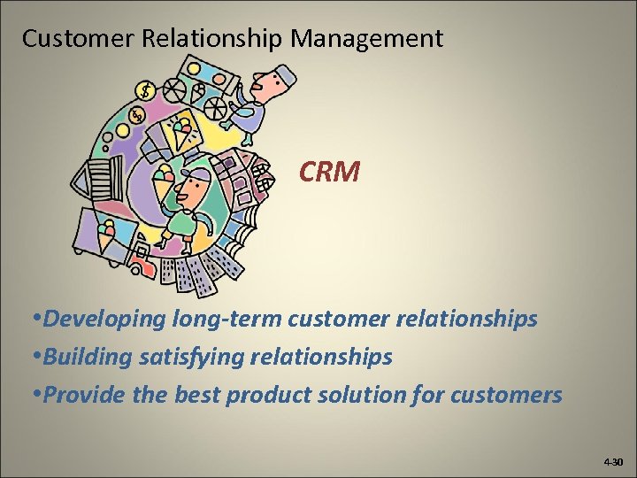 Customer Relationship Management CRM • Developing long-term customer relationships • Building satisfying relationships •