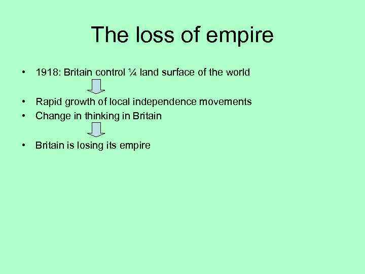 The loss of empire • 1918: Britain control ¼ land surface of the world