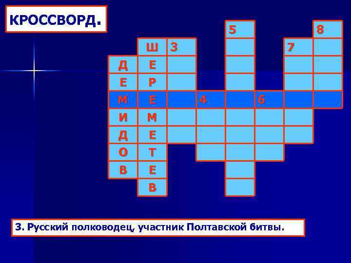 КРОССВОРД. 5 Д Е М И Д О В 8 Ш 3 Е Р
