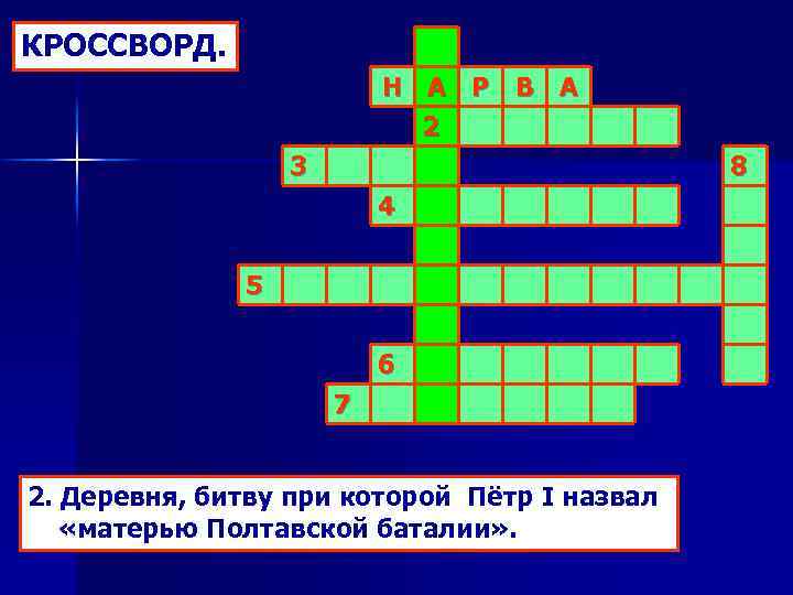 КРОССВОРД. Н А Р В А 2 3 8 4 5 6 7 2.