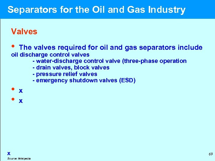  Separators for the Oil and Gas Industry Valves • The valves required for