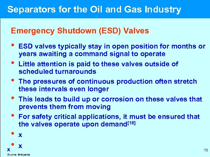  Separators for the Oil and Gas Industry Emergency Shutdown (ESD) Valves • ESD