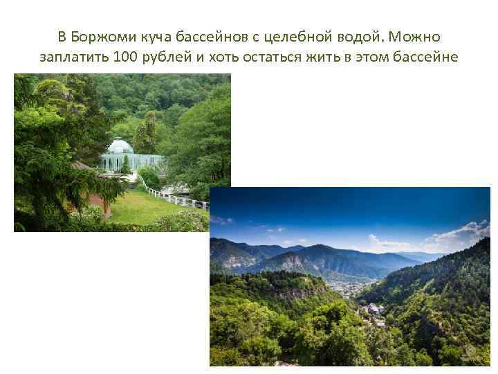 В Боржоми куча бассейнов с целебной водой. Можно заплатить 100 рублей и хоть остаться