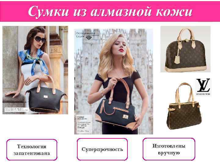 Сумки из алмазной кожи Технология запатентована Суперпрочность Изготовлены вручную 