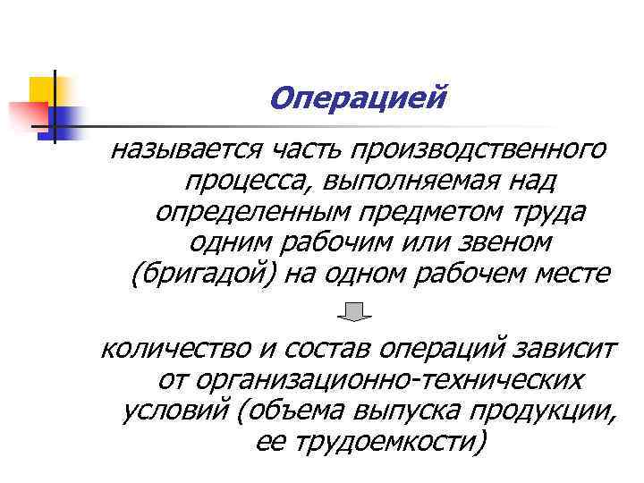 Операцией называется часть производственного процесса, выполняемая над определенным предметом труда одним рабочим или звеном
