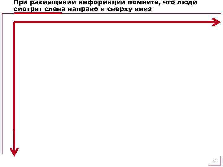 При размещении информации помните, что люди смотрят слева направо и сверху вниз 49 