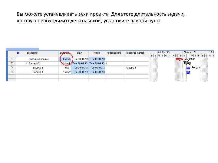 Длительность вехи проекта