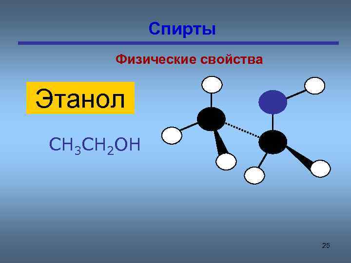Спирты Физические свойства Этанол CH 3 CH 2 OH 25 