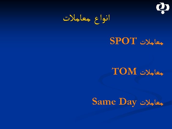  ﺍﻧﻮﺍﻉ ﻣﻌﺎﻣﻼﺕ SPOT ﻣﻌﺎﻣﻼﺕ TOM ﻣﻌﺎﻣﻼﺕ Same Day 
