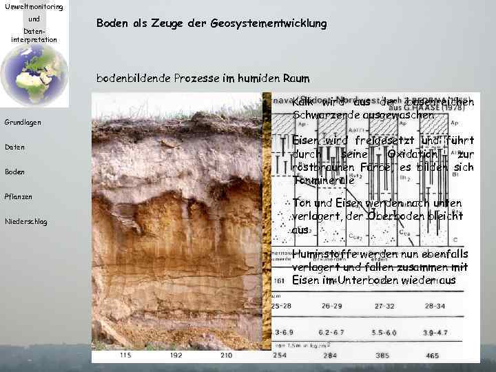 Umweltmonitoring und Dateninterpretation Boden als Zeuge der Geosystementwicklung bodenbildende Prozesse im humiden Raum Grundlagen