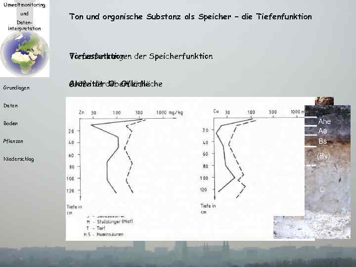 Umweltmonitoring und Dateninterpretation Ton und organische Substanz als Speicher – die Tiefenfunktion Voraussetzungen der