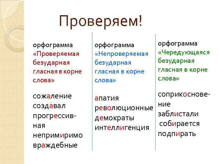 Проверяем! орфограмма «Проверяемая безударная гласная в корне слова» орфограмма «Непроверяемая безударная гласная в корне