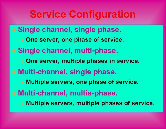 Service Configuration ¨ Single channel, single phase. ¨ One server, one phase of service.