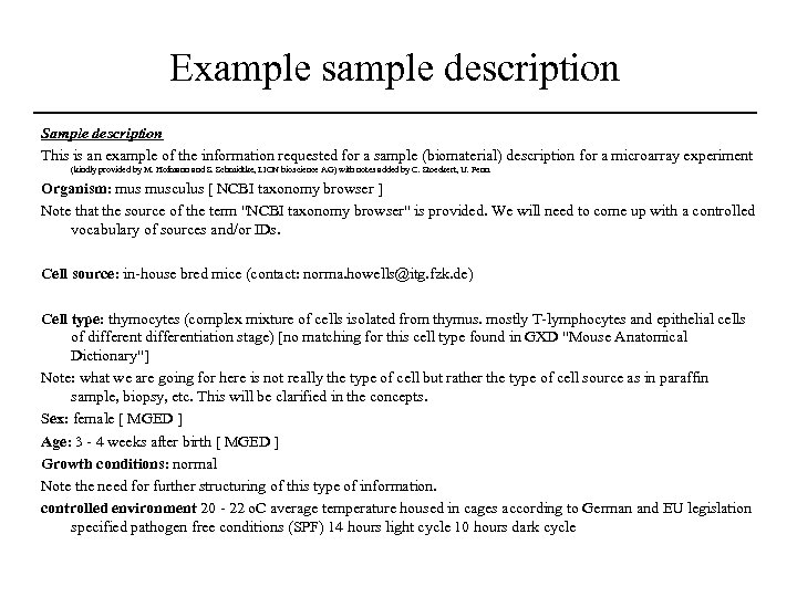 Example sample description Sample description This is an example of the information requested for