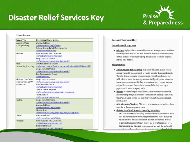 Disaster Relief Services Key 