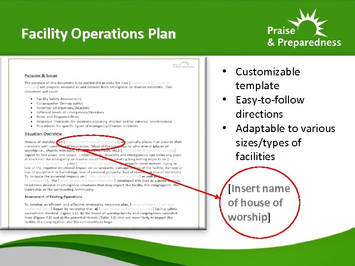 Facility Operations Plan • Customizable template • Easy-to-follow directions • Adaptable to various sizes/types