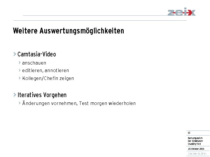 Weitere Auswertungsmöglichkeiten > Camtasia-Video anschauen editieren, annotieren Kollegen/Chefin zeigen > Iteratives Vorgehen Änderungen vornehmen,