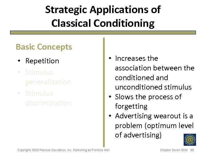 Strategic Applications of Classical Conditioning Basic Concepts • Repetition • Stimulus generalization • Stimulus