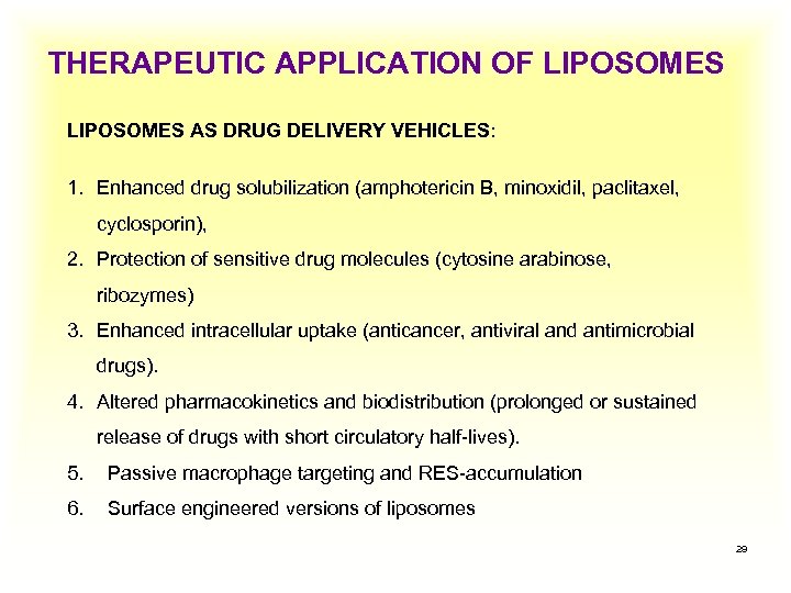 THERAPEUTIC APPLICATION OF LIPOSOMES AS DRUG DELIVERY VEHICLES: 1. Enhanced drug solubilization (amphotericin B,