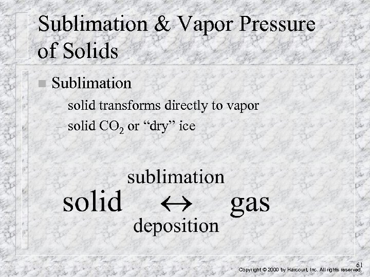 Sublimation & Vapor Pressure of Solids n Sublimation – – solid transforms directly to