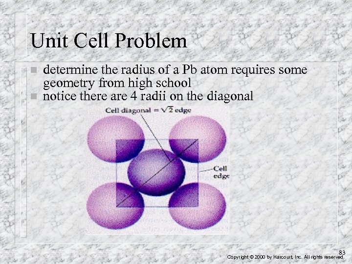 Unit Cell Problem n n determine the radius of a Pb atom requires some