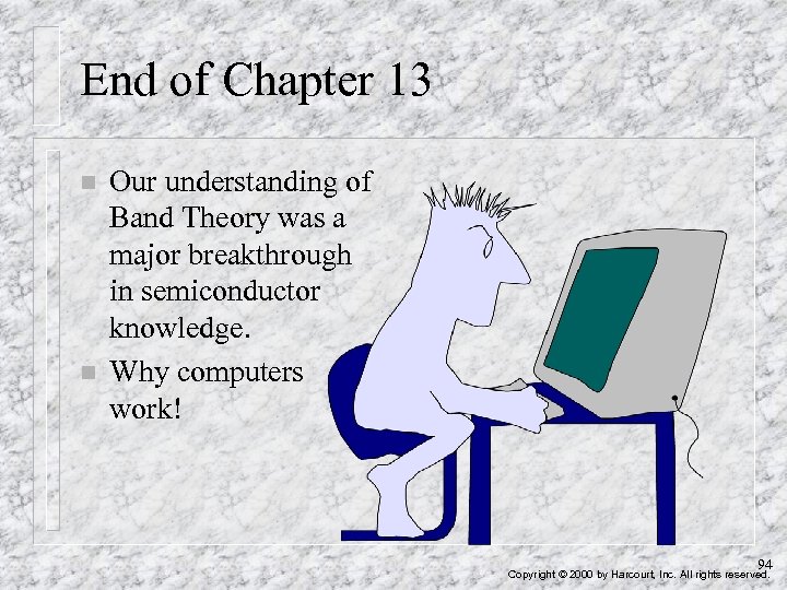 End of Chapter 13 n n Our understanding of Band Theory was a major