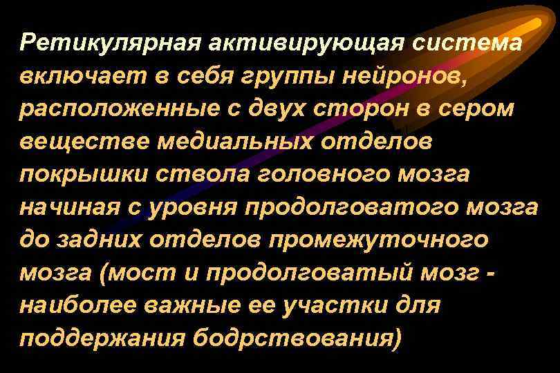 Ретикулярная активирующая система включает в себя группы нейронов, расположенные с двух сторон в сером