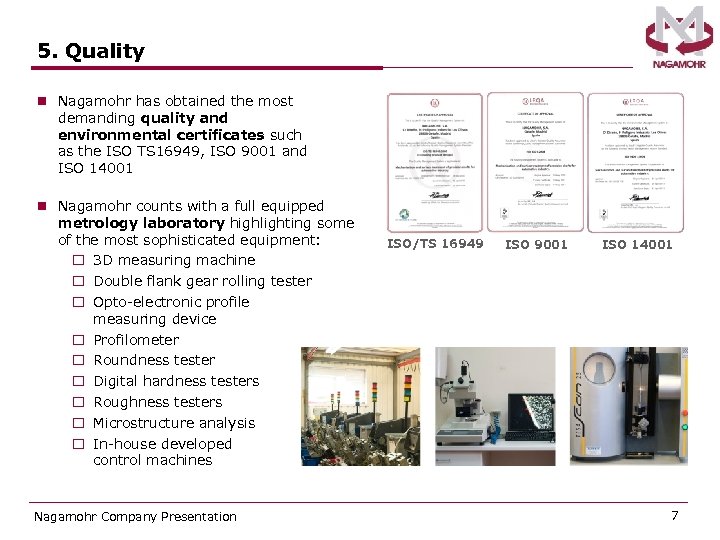 5. Quality n Nagamohr has obtained the most demanding quality and environmental certificates such