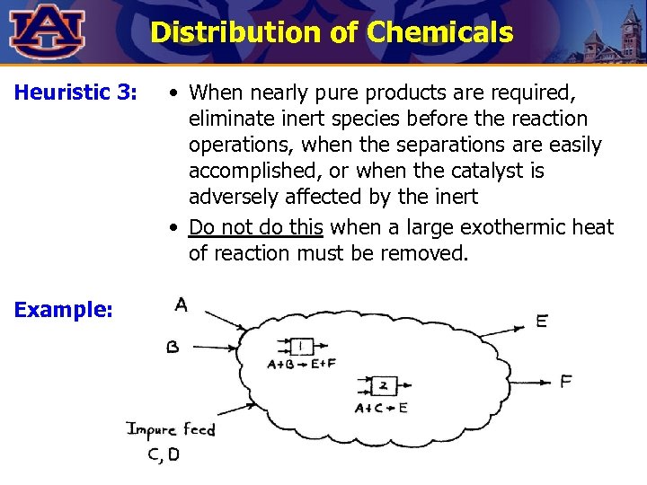 Distribution of Chemicals Heuristic 3: Example: • When nearly pure products are required, eliminate