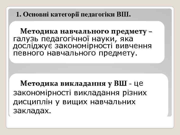 1. Основні категорії педагогіки ВШ. Методика навчального предмету – галузь педагогічної науки, яка досліджує