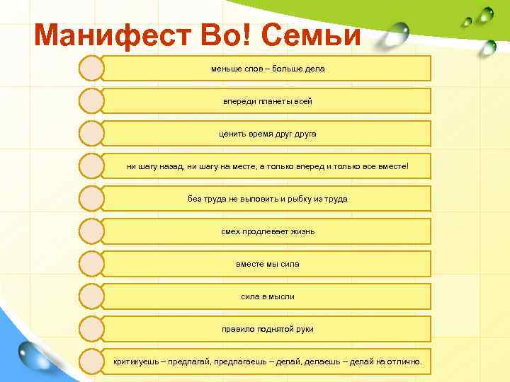 Духовный манифест. Манифест на семью. Манифест про важность семьи. Больше дела меньше слов ситуация. Больше дела меньше слов песня.