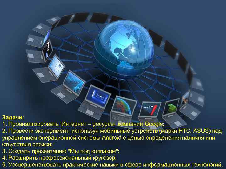 Задачи: 1. Проанализировать Интернет – ресурсы компании Google; 2. Провести эксперимент, используя мобильные устройств