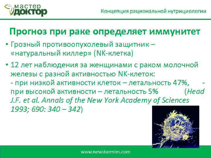 Прогноз при раке определяет иммунитет • Грозный противоопухолевый защитник – «натуральный киллер» (NK-клетка) •