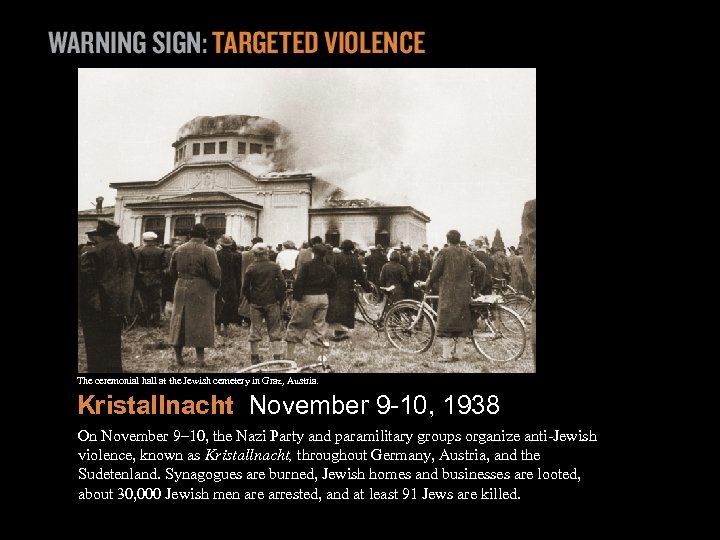 The ceremonial hall at the Jewish cemetery in Graz, Austria. Kristallnacht November 9 -10,