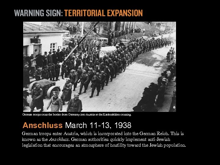 German troops cross the border from Germany into Austria at the Kiefersfelden crossing. Anschluss