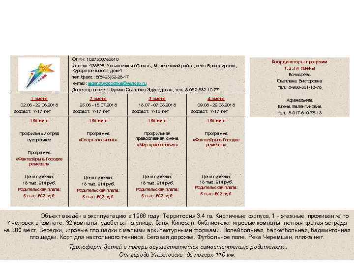 Муниципальное бюджетное образовательное учреждение дополнительного образования детей детский оздоровительно - образовательный лагерь «Звёздочка» Мелекесского