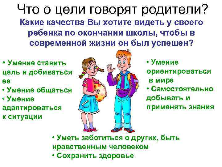 Что о цели говорят родители? Какие качества Вы хотите видеть у своего ребенка по