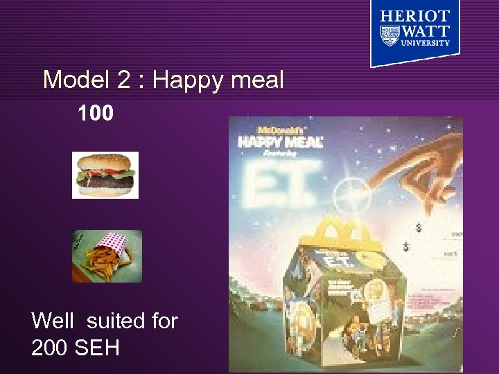 Model 2 : Happy meal 100 Well suited for 200 SEH 