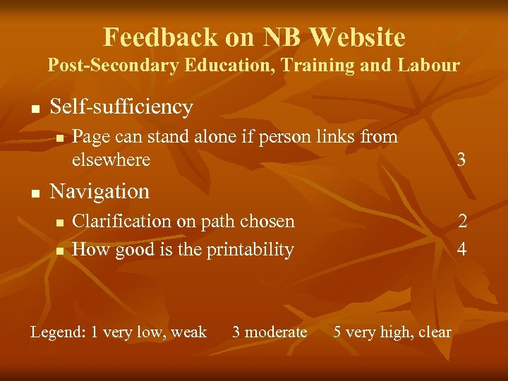 Feedback on NB Website Post-Secondary Education, Training and Labour n Self-sufficiency n n Page