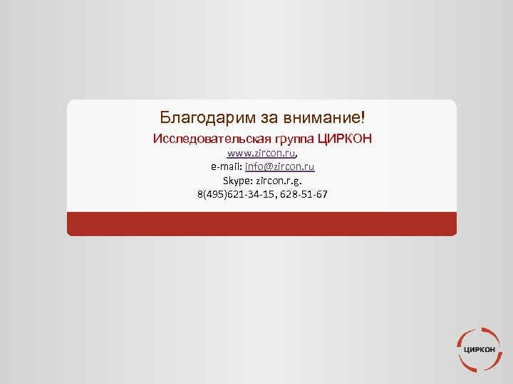 Благодарим за внимание! Исследовательская группа ЦИРКОН www. zircon. ru, e-mail: info@zircon. ru Skype: zircon.