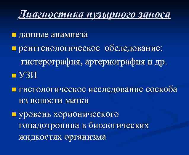 Диагностика пузырного заноса данные анамнеза n рентгенологическое обследование: гистерография, артериография и др. n УЗИ