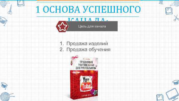 1 ОСНОВА УСПЕШНОГО КАНАЛА: Цель для канала 1. Продажа изделий 2. Продажа обучения 