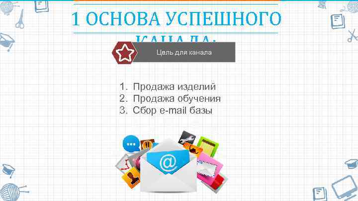 1 ОСНОВА УСПЕШНОГО КАНАЛА: Цель для канала 1. Продажа изделий 2. Продажа обучения 3.