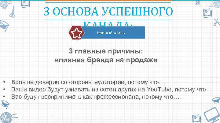 3 ОСНОВА УСПЕШНОГО КАНАЛА: Единый стиль 3 главные причины: влияния бренда на продажи •